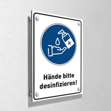 Corona Schild DIN "Hände desinfizieren" mit Wandmontage-Set