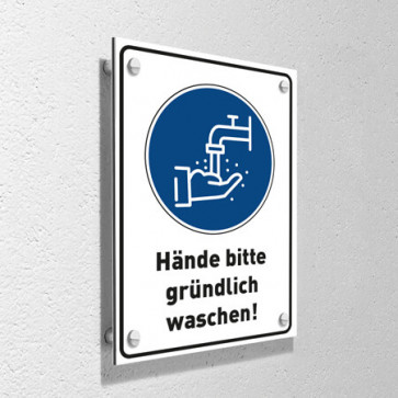 Corona Schild DIN "Hände waschen" mit Wandmontage-Set