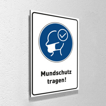 Corona Schild DIN "Mundschutz tragen" mit Aufhänge-Set