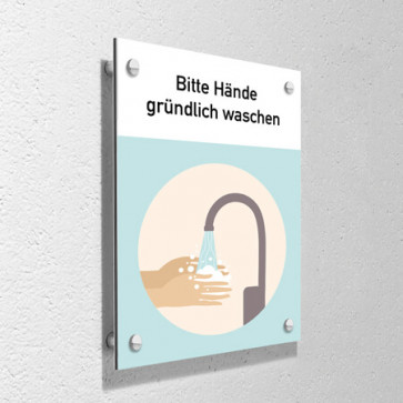 Corona Schild "Hände waschen" mit Wandmontage-Set