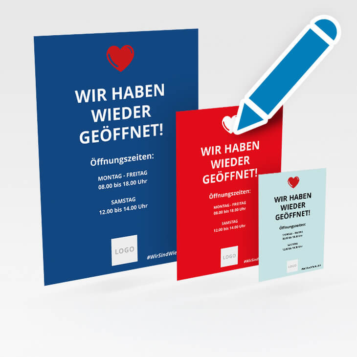 Corona Schild online gestalten "Wieder geöffnet"