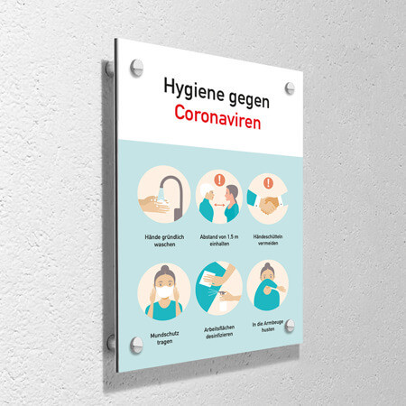 Corona Schild "Hygiene" mit Wandmontage-Set