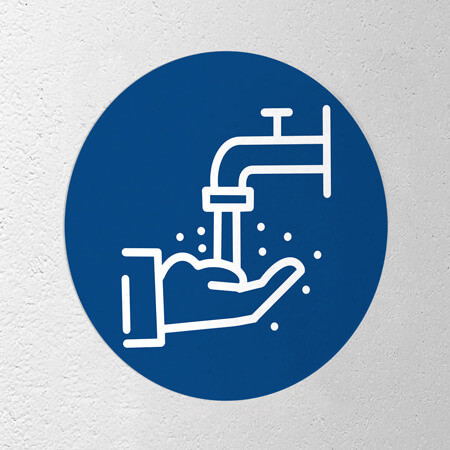 Corona Aufkleber rund DIN "Hände waschen"