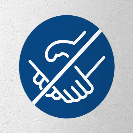 Corona Aufkleber rund DIN "Kein Händeschütteln"