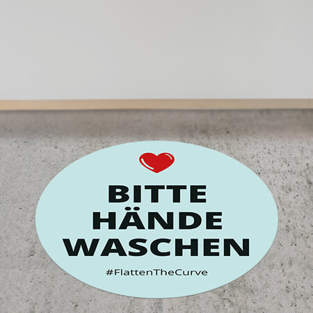 Corona Bodenaufkleber rund "Bitte Hände waschen"