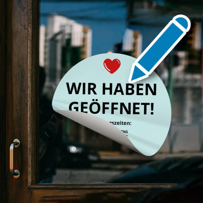 Corona Aufkleber Grün "Öffnungszeiten"
