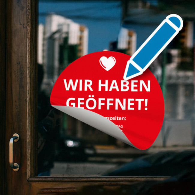 Corona Aufkleber Rot "Öffnungszeiten"