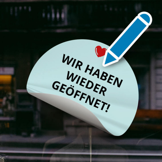 Corona Aufkleber Grün "Wieder geöffnet"