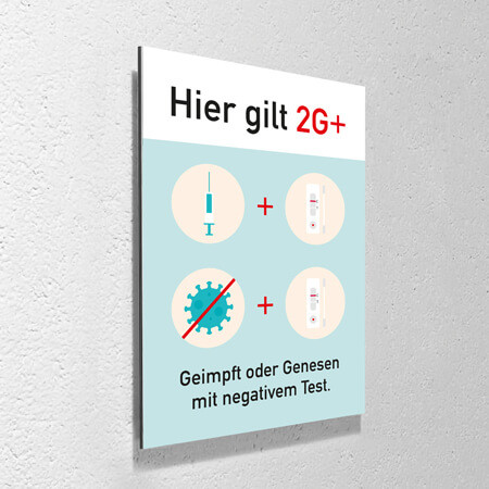 Corona Schild "2G+" mit Aufhänge-Set