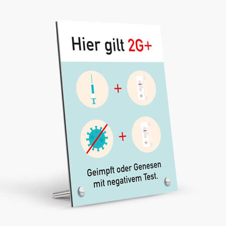 Corona Schild "2G+" mit Tischaufsteller-Set