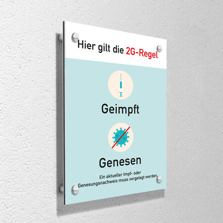 Corona Schild "2G" mit Aufhänge-Set