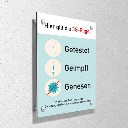 Corona Schild "3G" mit Aufhänge-Set