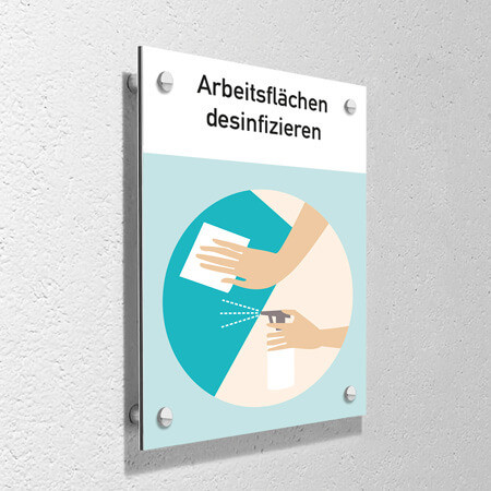 Corona Schild "Arbeitsfläche desinfizieren" mit Wandmontage-Set