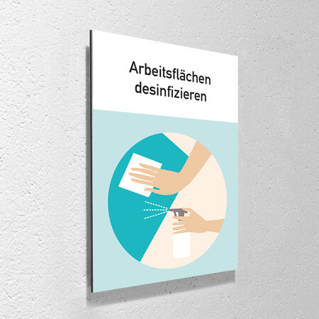 Corona Schild "Arbeitsfläche desinfizieren" mit Aufhänge-Set