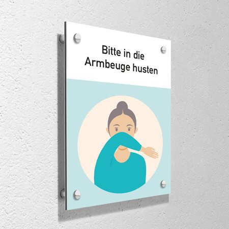 Corona Schild "Armbeuge husten" mit Wandmontage-Set