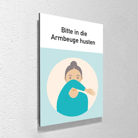 Corona Schild "Armbeuge husten" mit Aufhänge-Set