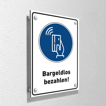 Corona Schild DIN "Bargeldlos bezahlen" mit Wandmontage-Set