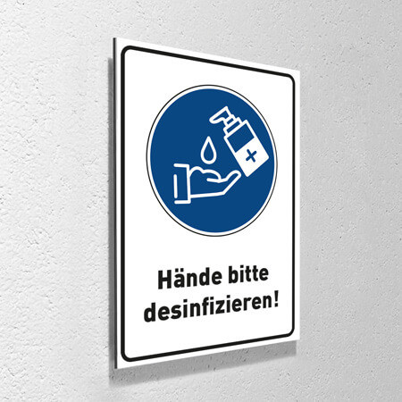 Corona Schild DIN "Hände desinfizieren" mit Aufhänge-Set