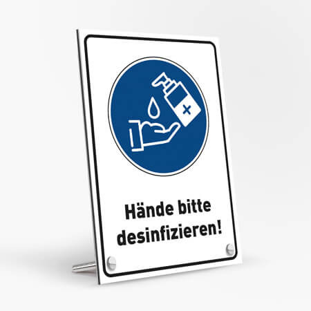Corona Schild DIN "Hände desinfizieren" mit Tischaufsteller-Set