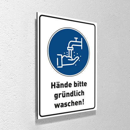 Corona Schild DIN "Hände waschen" mit Aufhänge-Set