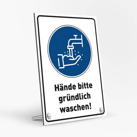 Corona Schild DIN "Hände waschen" mit Tischaufsteller-Set