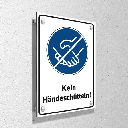 Corona Schild DIN "Kein Händeschütteln" mit Wandmontage-Set