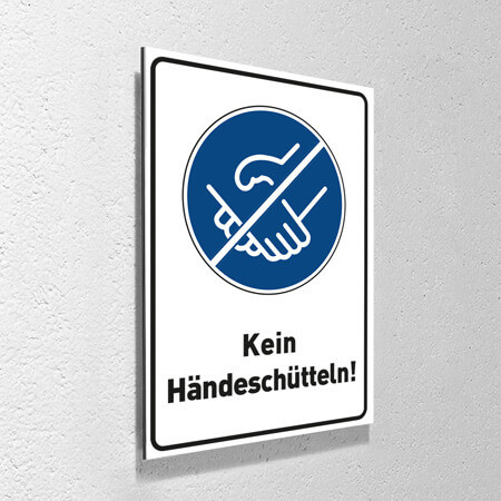 Corona Schild DIN "Kein Händeschütteln" mit Aufhänge-Set