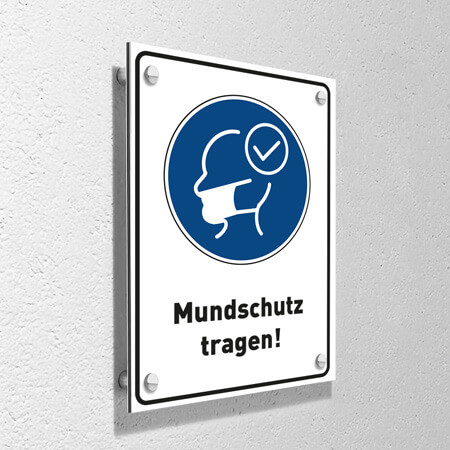 Corona Schild DIN "Mundschutz tragen" mit Wandmontage-Set