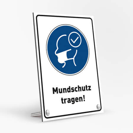 Corona Schild DIN "Mundschutz tragen" mit Tischaufsteller-Set