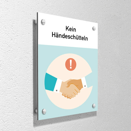 Corona Schild "Kein Händeschütteln" mit Wandmontage-Set