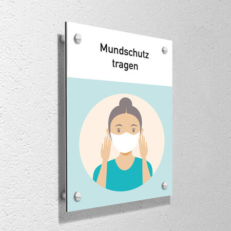 Corona Schild "Mundschutz tragen" mit Wandmontage-Set