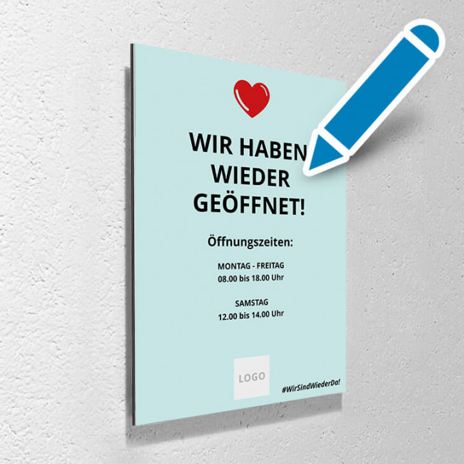 Corona Schild Grün "Wieder geöffnet" mit Aufhänge-Set