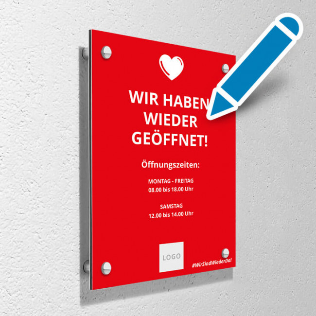 Corona Schild Rot "Wieder geöffnet" mit Wandmontage-Set